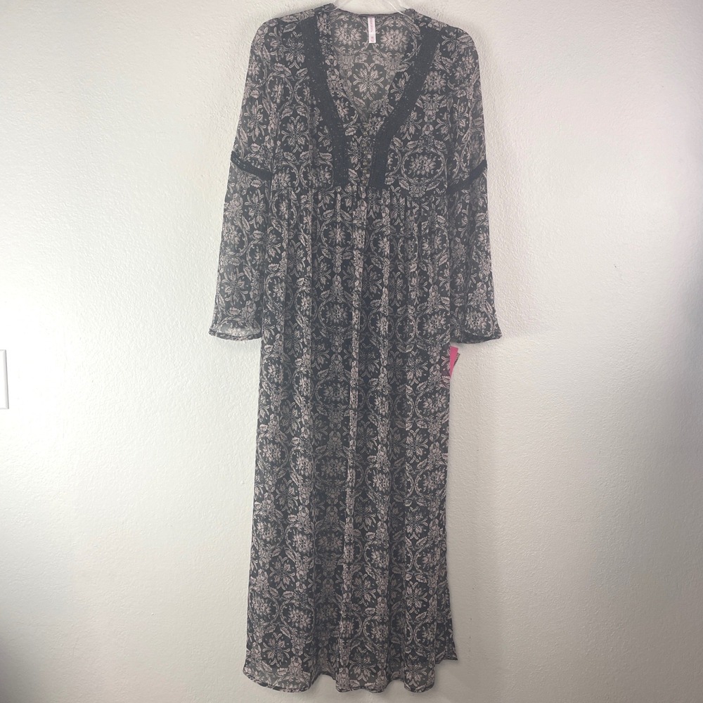 Xhilaration Floral Maxi Dress XS Black Boho Cottagecore Ethereal Whimsigoth
